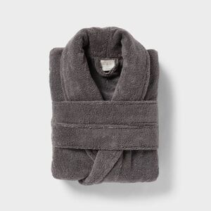 Open Box - Threshold - S/M Spa Plush Bath Robe Dark Gray - Threshold Gray